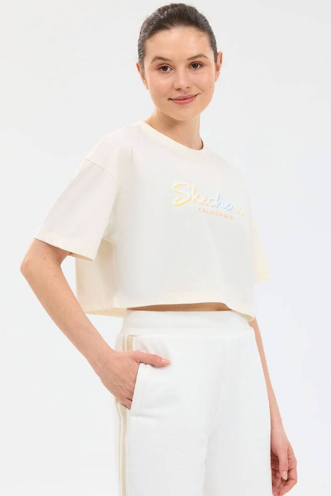 Kadın Crop Graphic Tişört S2610054-3855 Beyaz 