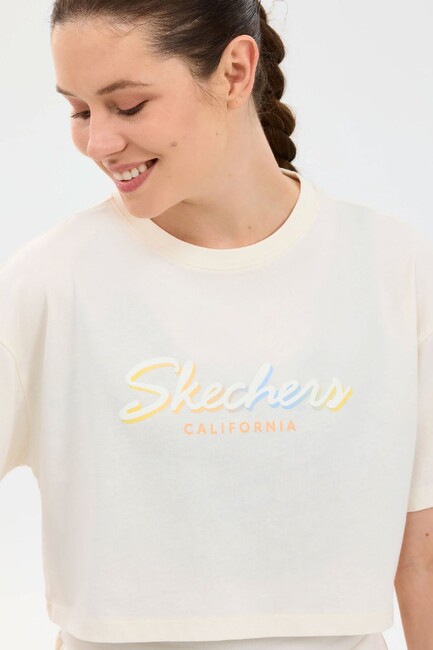 Kadın Crop Graphic Tişört S2610054-3855 Beyaz - Thumbnail