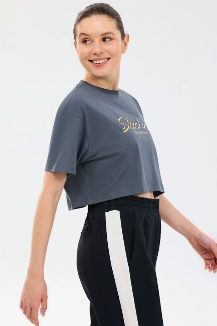 Kadın Crop Graphic Tişört S2610054-3998 Gri (2)