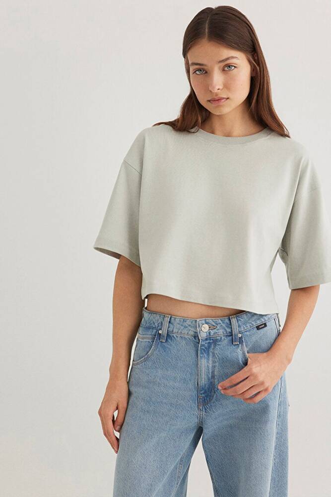 Kadın Crop Tişört 1612377-70082 Gri 