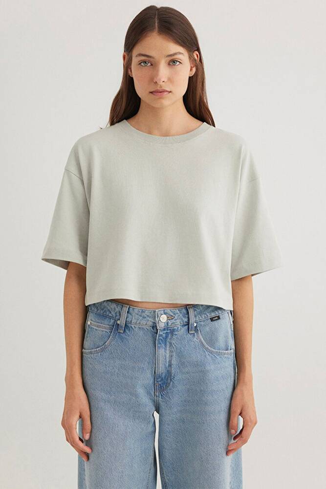 Kadın Crop Tişört 1612377-70082 Gri 