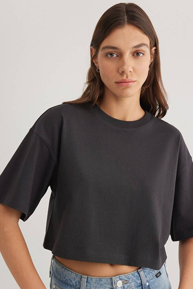 Kadın Crop Tişört 1612377-70087 Gri 
