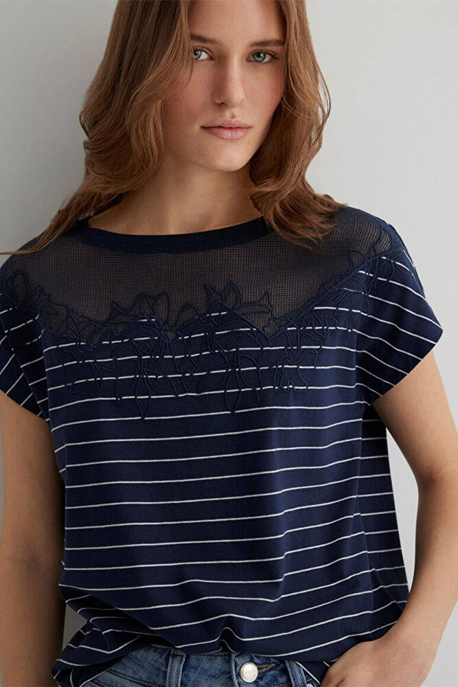 Kadın Dantel Detaylı Tişört 1612306-85500 Lacivert 