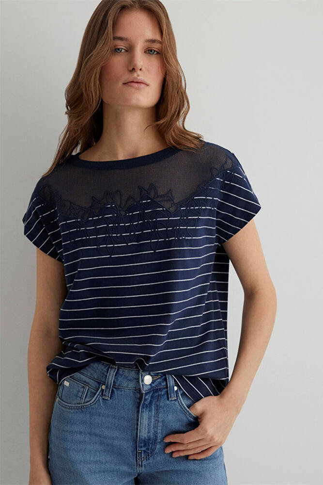 Kadın Dantel Detaylı Tişört 1612306-85500 Lacivert 
