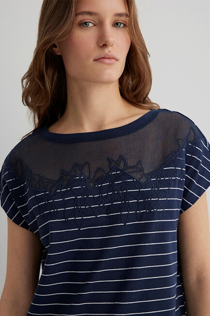 Kadın Dantel Detaylı Tişört 1612306-85500 Lacivert - Thumbnail