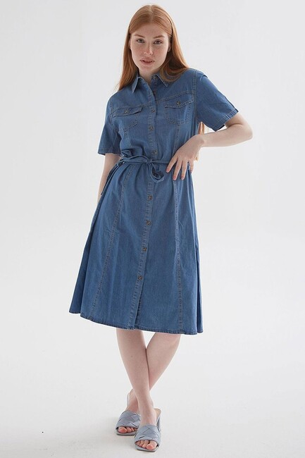 Kadın Denim Elbise 25Y0108K1 Mavi - Thumbnail