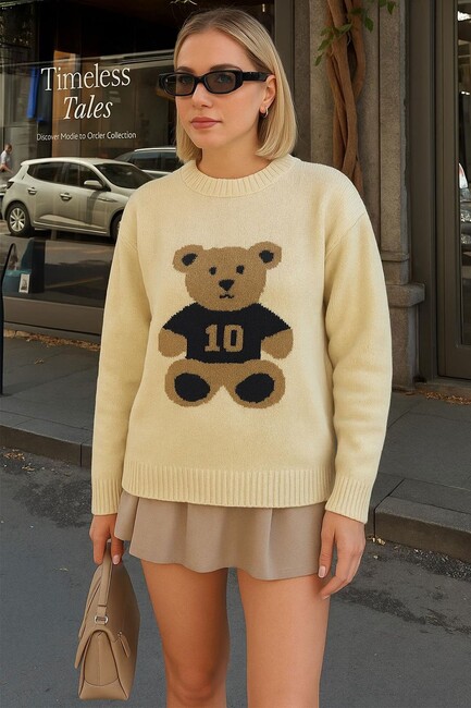 Kadın Desenli Kazak 25K0120K1 Bej (2)