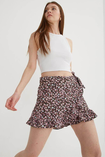 Kadın Desenli Şort Etek 25Y0183K1 Mor (3)