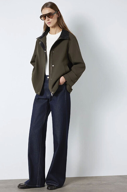 Kadın Dik Yaka Ceket 1110827-71543 Haki - Thumbnail