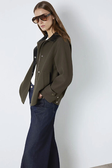Kadın Dik Yaka Ceket 1110827-71543 Haki - Thumbnail