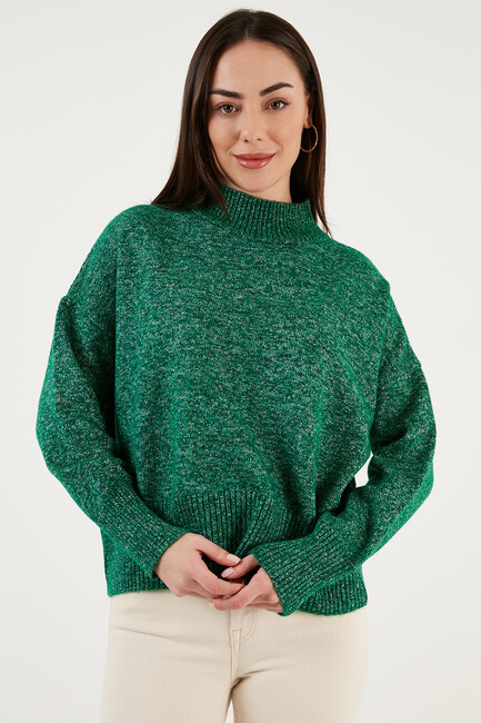 Kadın Dik Yaka Crop Kazak 23K0153K1 Yeşil (2)