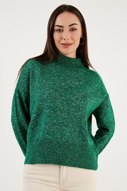 Kadın Dik Yaka Crop Kazak 23K0153K1 Yeşil (3)