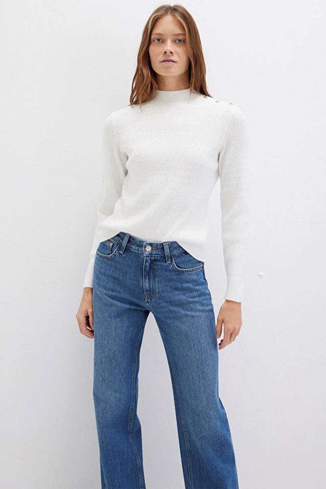 Kadın Dik Yaka Kazak 1710798-70057 Beyaz 