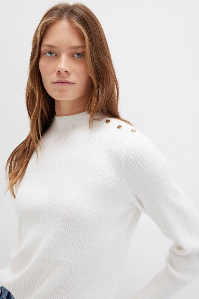 Kadın Dik Yaka Kazak 1710798-70057 Beyaz 