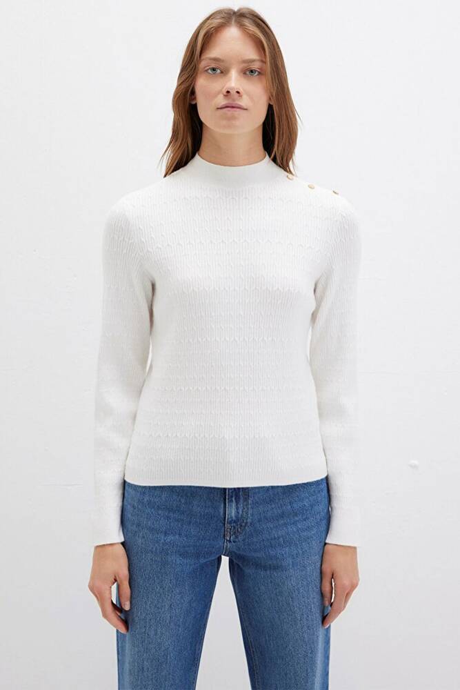 Kadın Dik Yaka Kazak 1710798-70057 Beyaz 