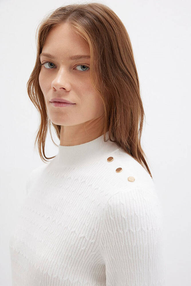 Kadın Dik Yaka Kazak 1710798-70057 Beyaz 