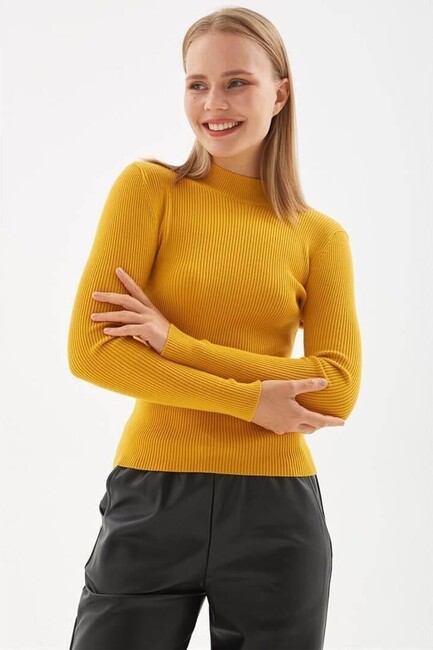 Kadın Dik Yaka Kazak 24K0112K1 Sarı (1)