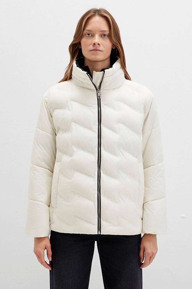 Kadın Dik Yaka mont 1110714-86412 Ekru 