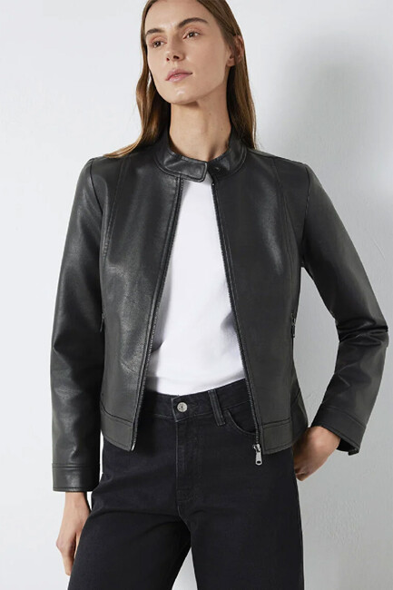 Kadın Dik Yaka PU Ceket 1110598-900 Siyah (1)