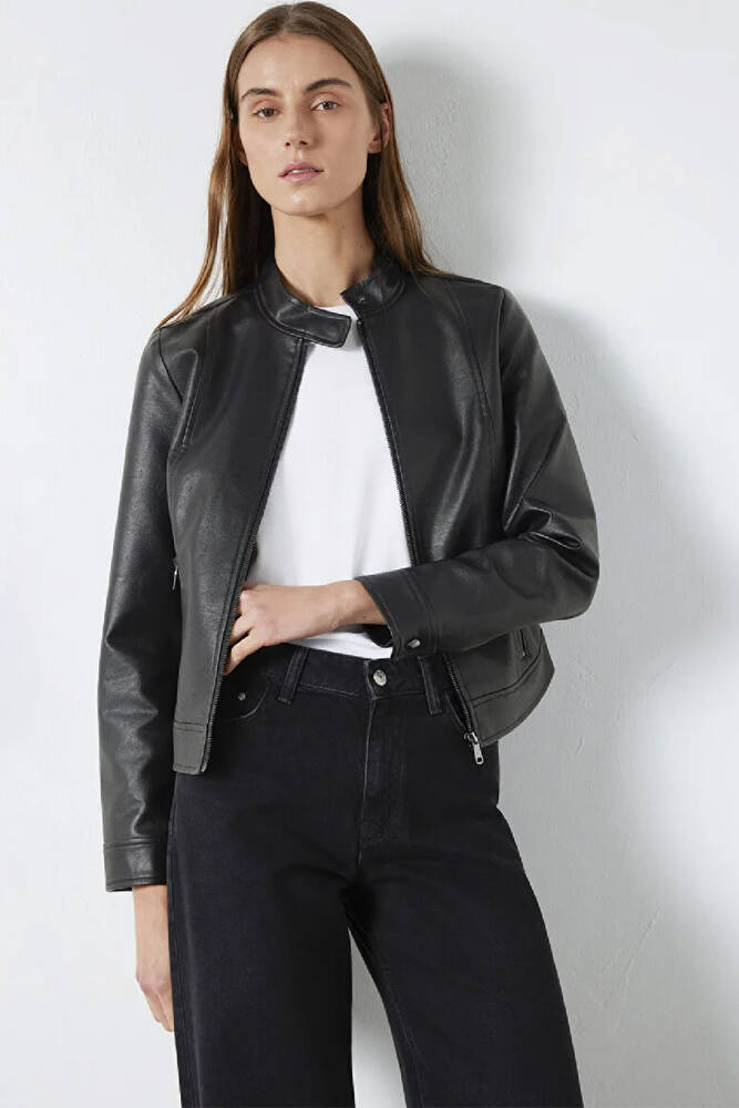 Kadın Dik Yaka PU Ceket 1110598-900 Siyah 