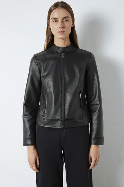 Kadın Dik Yaka PU Ceket 1110598-900 Siyah (3)