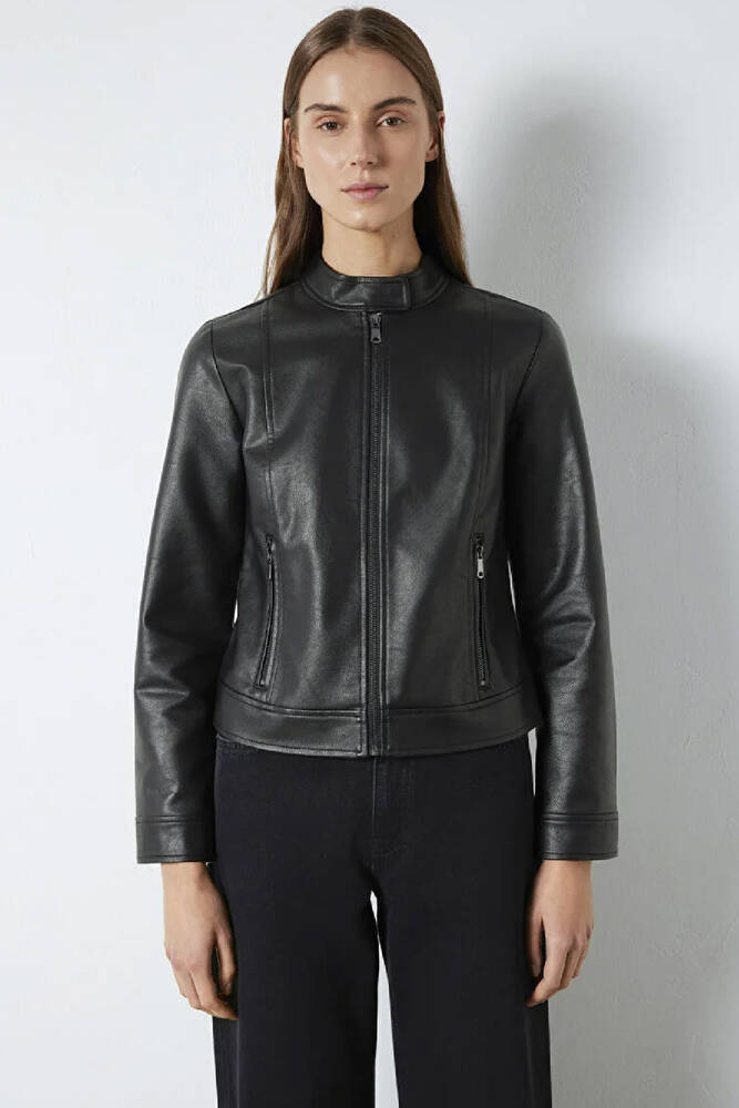 Kadın Dik Yaka PU Ceket 1110598-900 Siyah 