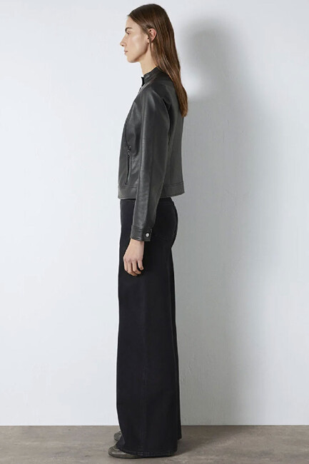 Kadın Dik Yaka PU Ceket 1110598-900 Siyah - Thumbnail