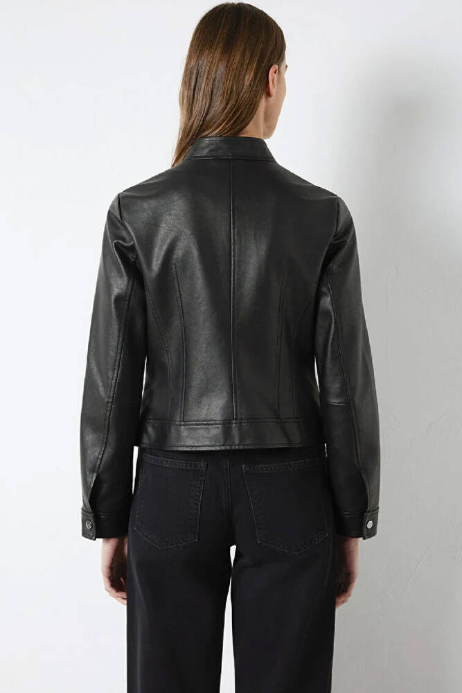 Kadın Dik Yaka PU Ceket 1110598-900 Siyah 