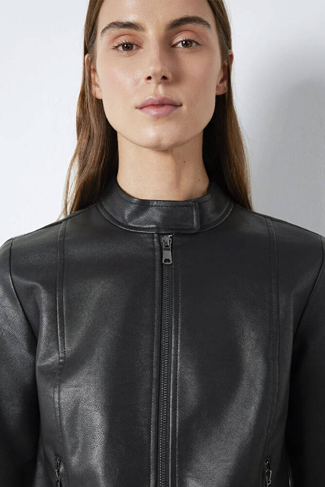 Kadın Dik Yaka PU Ceket 1110598-900 Siyah 