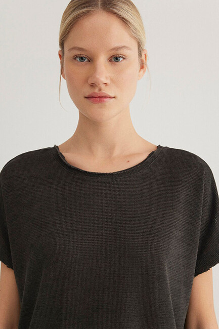 Kadın Dokulu Tişört 167311-70087 Gri - Thumbnail