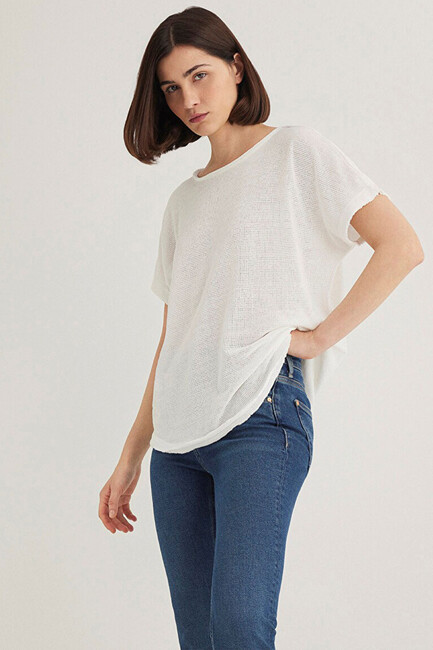 Kadın Dokulu Tişört 167311-81964 Beyaz (1)