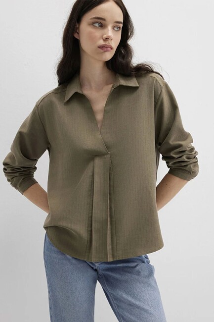 Kadın Dokuma Bluz 1211423-87538 Haki (1)