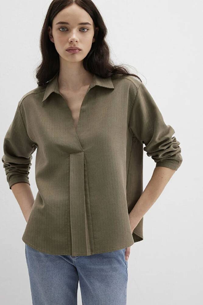 Kadın Dokuma Bluz 1211423-87538 Haki 