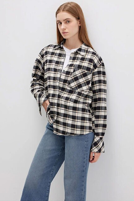 Kadın Dokuma Gömlek 1211303-88238 Siyah (1)