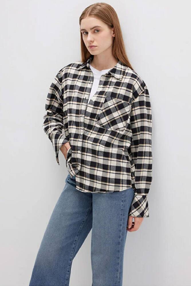 Kadın Dokuma Gömlek 1211303-88238 Siyah 