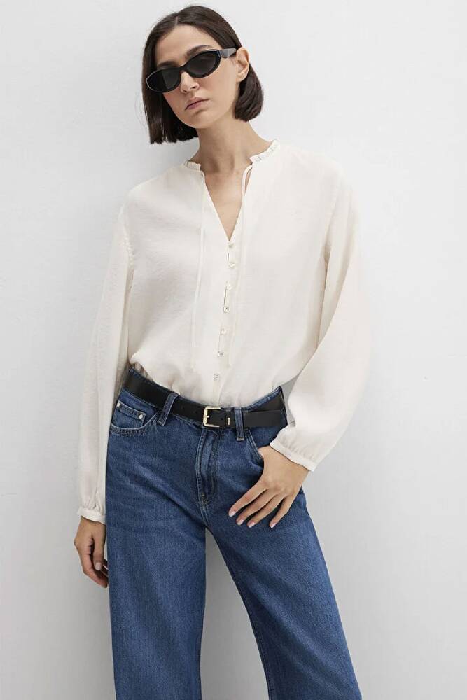 Kadın Dokuma Gömlek 1211421-80194 Ekru 