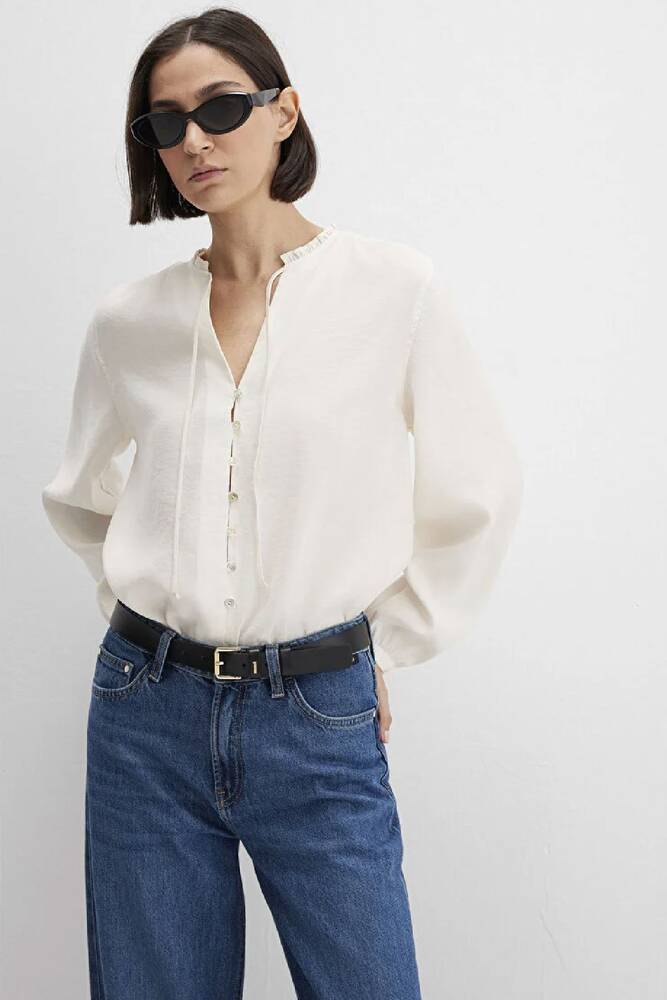 Kadın Dokuma Gömlek 1211421-80194 Ekru 