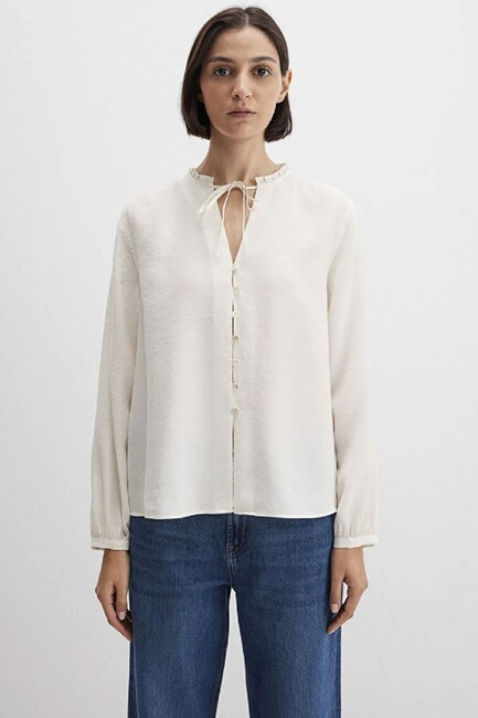 Kadın Dokuma Gömlek 1211421-80194 Ekru - Thumbnail