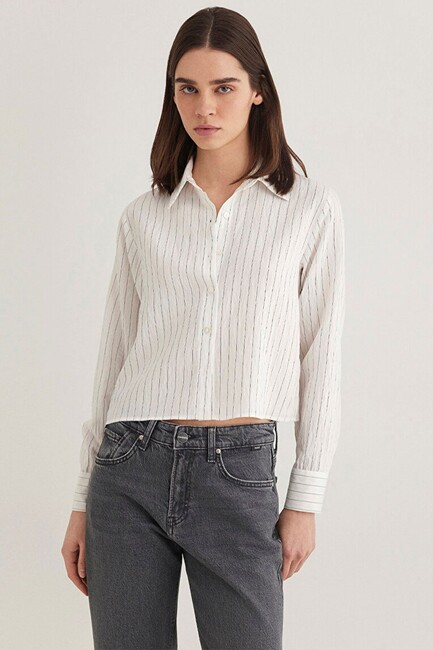 Kadın Dokuma Kısa Gömlek 1211025-85353 Siyah (1)