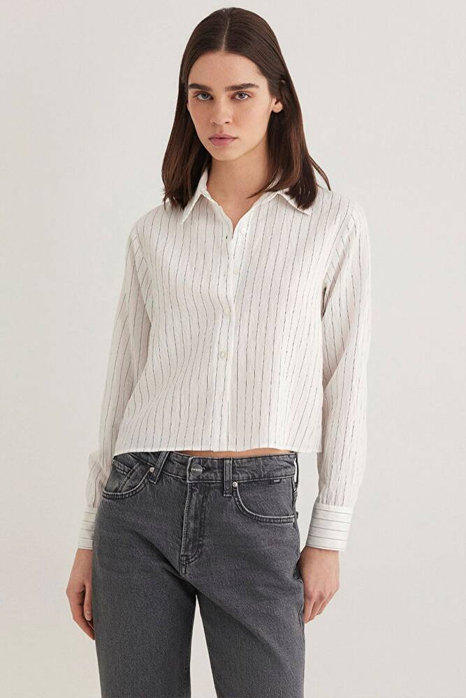 Kadın Dokuma Kısa Gömlek 1211025-85353 Siyah 