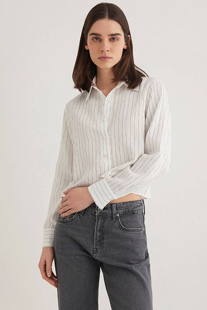 Kadın Dokuma Kısa Gömlek 1211025-85353 Siyah 