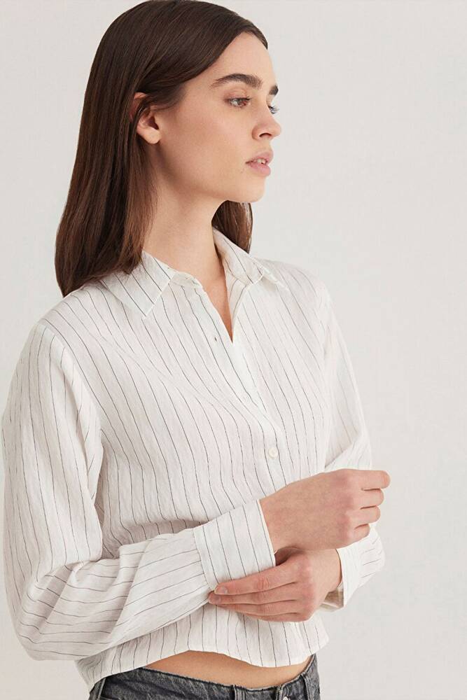 Kadın Dokuma Kısa Gömlek 1211025-85353 Siyah 