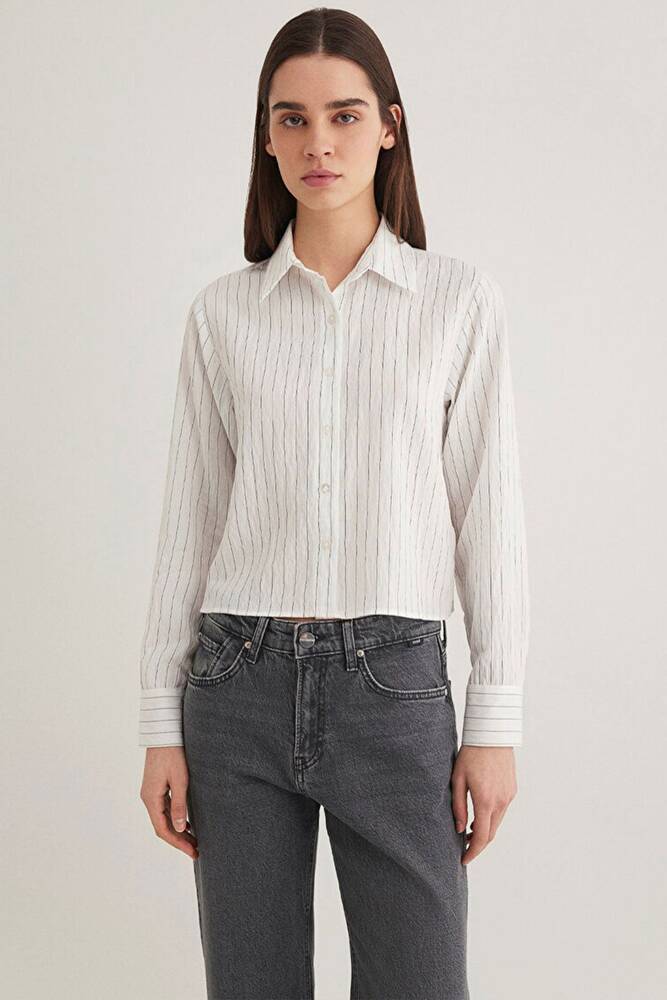 Kadın Dokuma Kısa Gömlek 1211025-85353 Siyah 