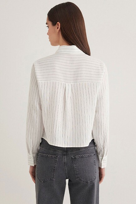 Kadın Dokuma Kısa Gömlek 1211025-85353 Siyah - Thumbnail