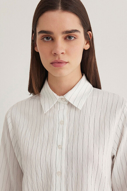 Kadın Dokuma Kısa Gömlek 1211025-85353 Siyah - Thumbnail