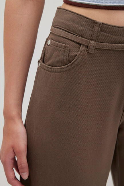 Kadın Dokuma Pantolon 1011029-71546 Haki - Thumbnail