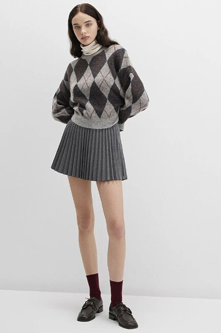 Kadın Dokuma Şort Etek 1410235-80023 Gri (1)