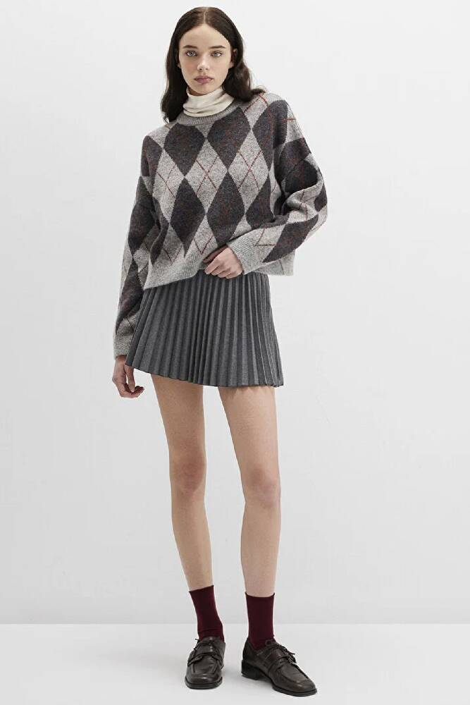 Kadın Dokuma Şort Etek 1410235-80023 Gri 