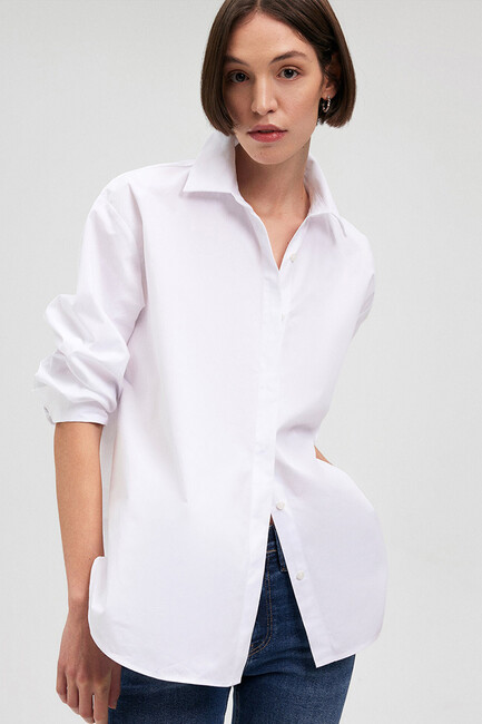 Kadın Dokuma Uzun Kollu Gömlek 1210675-620 Beyaz (1)