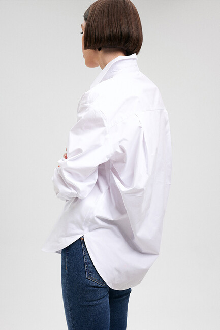 Kadın Dokuma Uzun Kollu Gömlek 1210675-620 Beyaz (2)